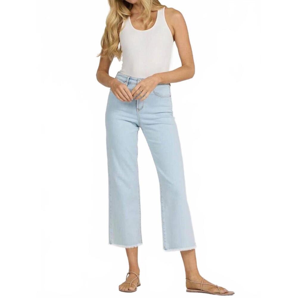 NEW DEAR JOHN DENIM holly high rise raw hem cropped jeans in bubble bath